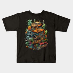 Crazy Pineaple Dream House Cool Isometric Game design Kids T-Shirt